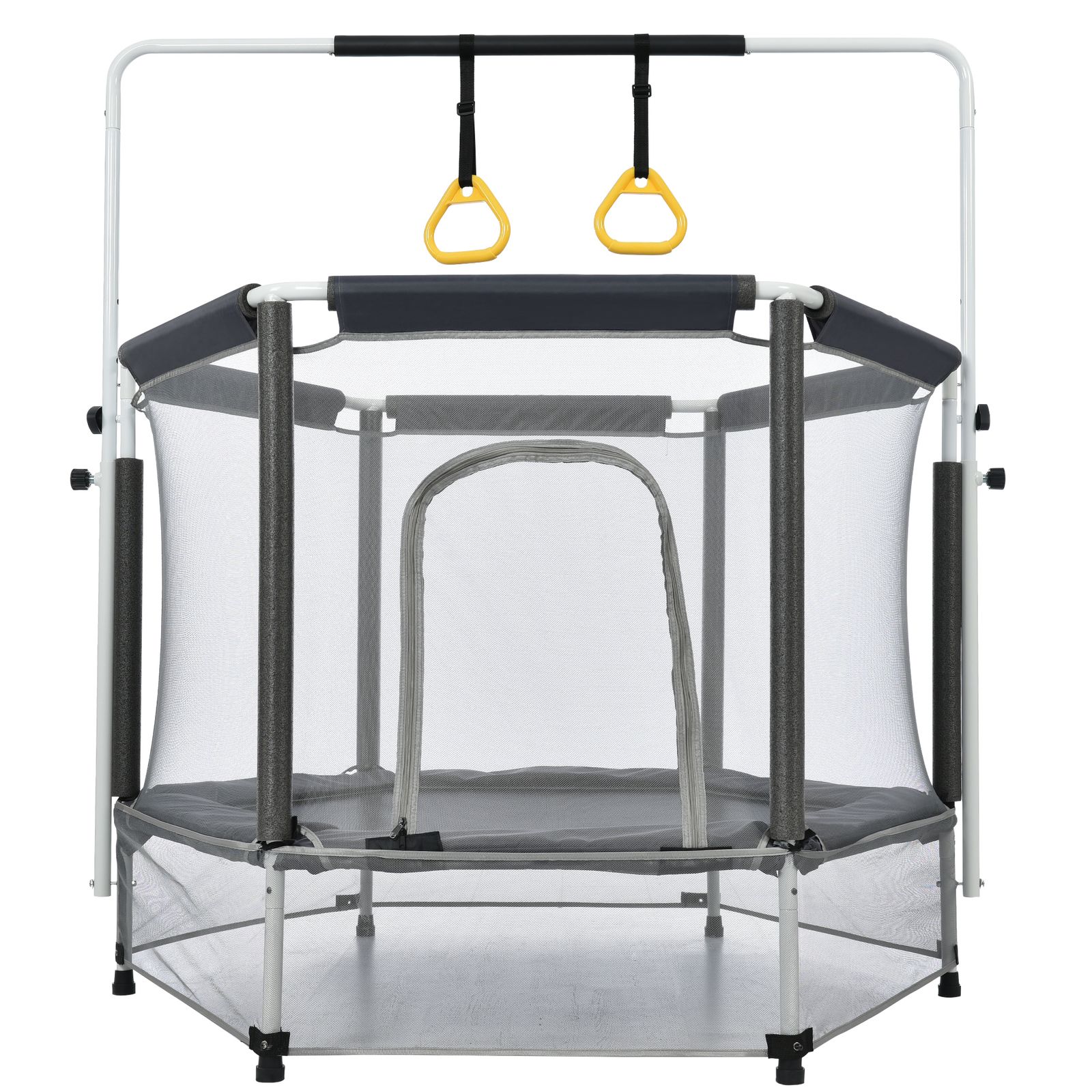 トランポリン 子供用 140 cm 安全ネット付き 高さ3段階 鉄棒 吊り輪付き 室内用