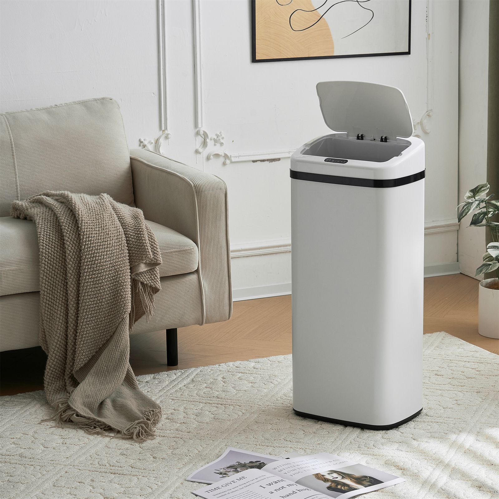 人気商品】センサー全自動開閉式 ゴミ箱 購入 大容量45L ホワイト