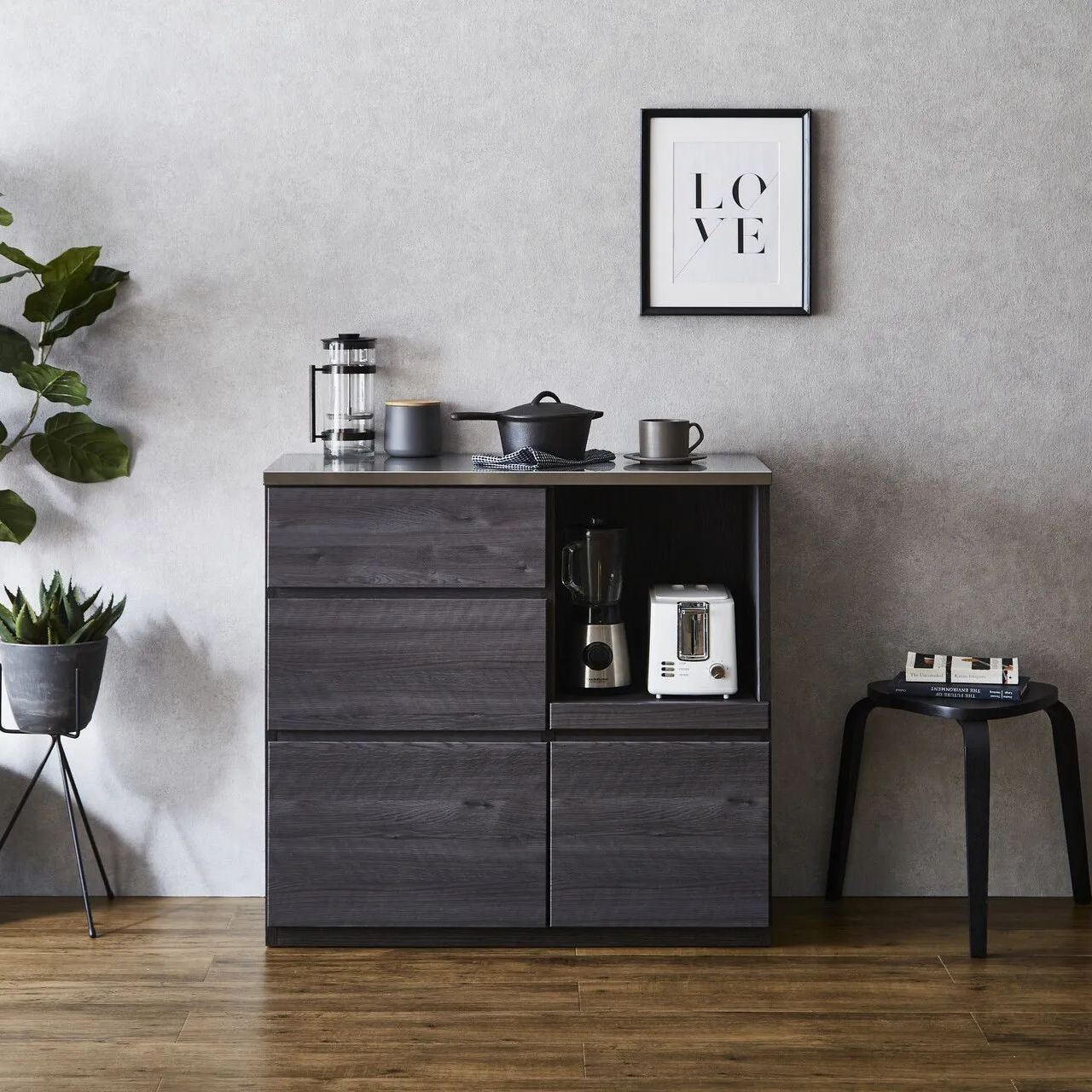 ロータイプ キッチンカウンター 幅90 cm 食器棚 キッチンボード レンジ台 レンジボード キッチン収納