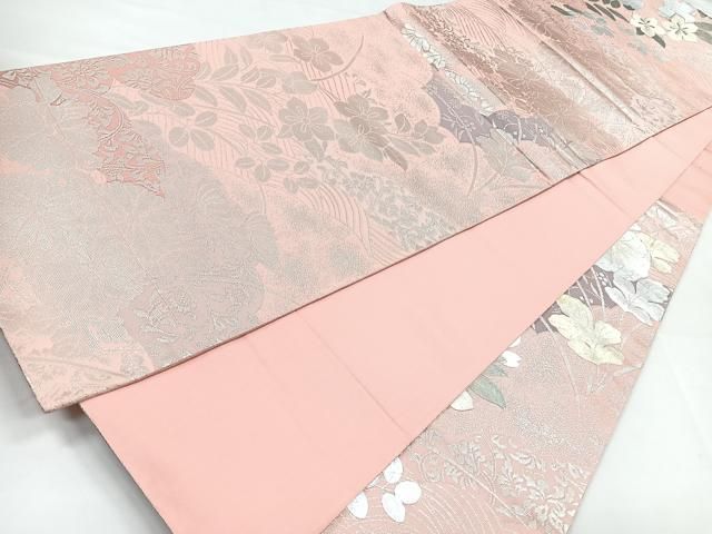 平和屋着物◎六通柄袋帯 駒刺繍 草花文 菊 金銀彩 正絹 逸品