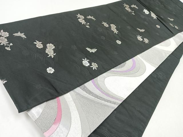 平和屋着物◎両面 全通柄袋帯 流水文 銀糸 正絹 逸品 CABB0942nb