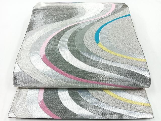 平和屋着物◎両面 全通柄袋帯 流水文 銀糸 正絹 逸品 CABB0942nb