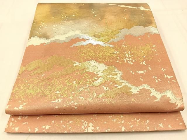 平和屋着物◎西陣 服部織物謹製 六通柄袋帯 五重塔 こはく錦 金銀糸