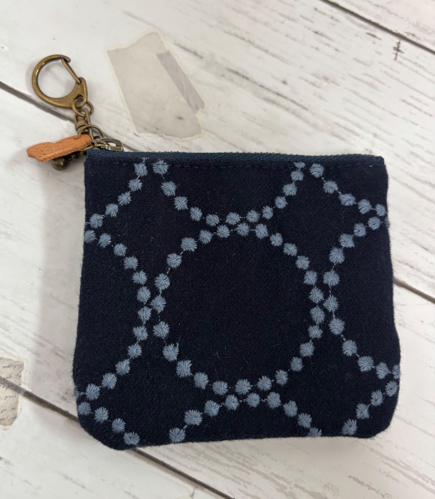 ハンドメイド ミナペルホネン dop タンバリンネイビーのミニポーチ