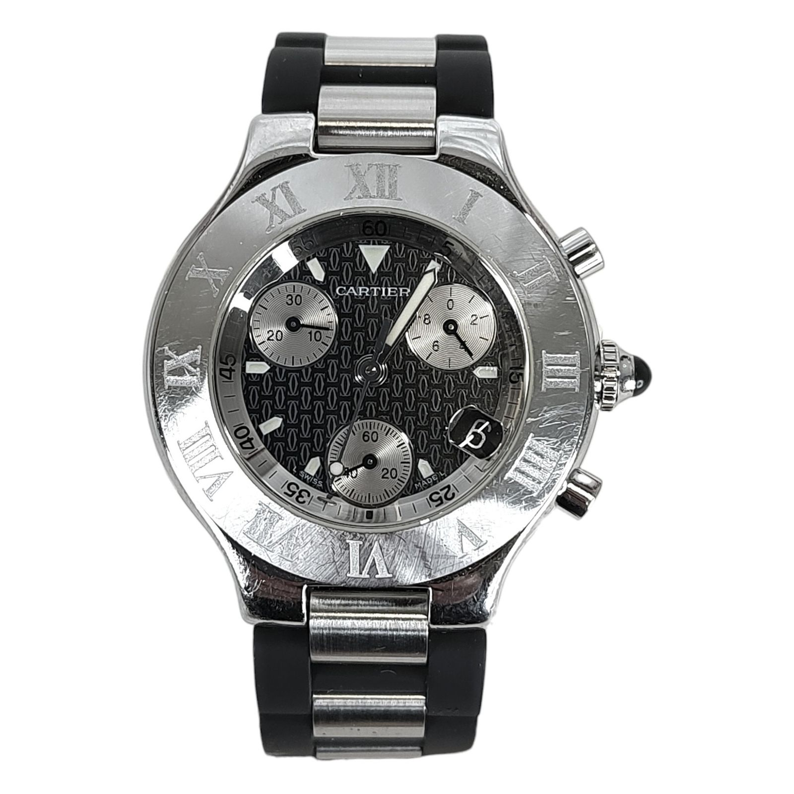 Cartier カルティエ マスト21 クロノスカフ ヴァンティアン クロノグラフ クォーツ 腕時計 F シルバー ブラック メンズ