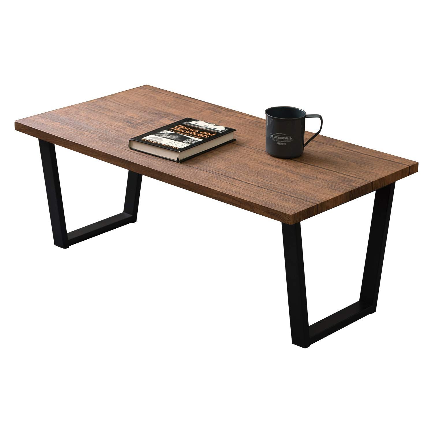 萩原 Hagihara ローテーブル センターテーブル 机 木目調天板 スチール脚 インダストリアル リビング ソファテーブル 幅90 ブラウン LT 4395 BR