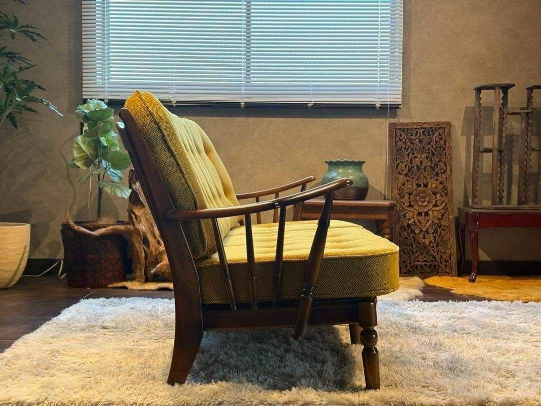 希少 尾州生地 リメイク カリモク 3人用ソファ クラシック コロニアル