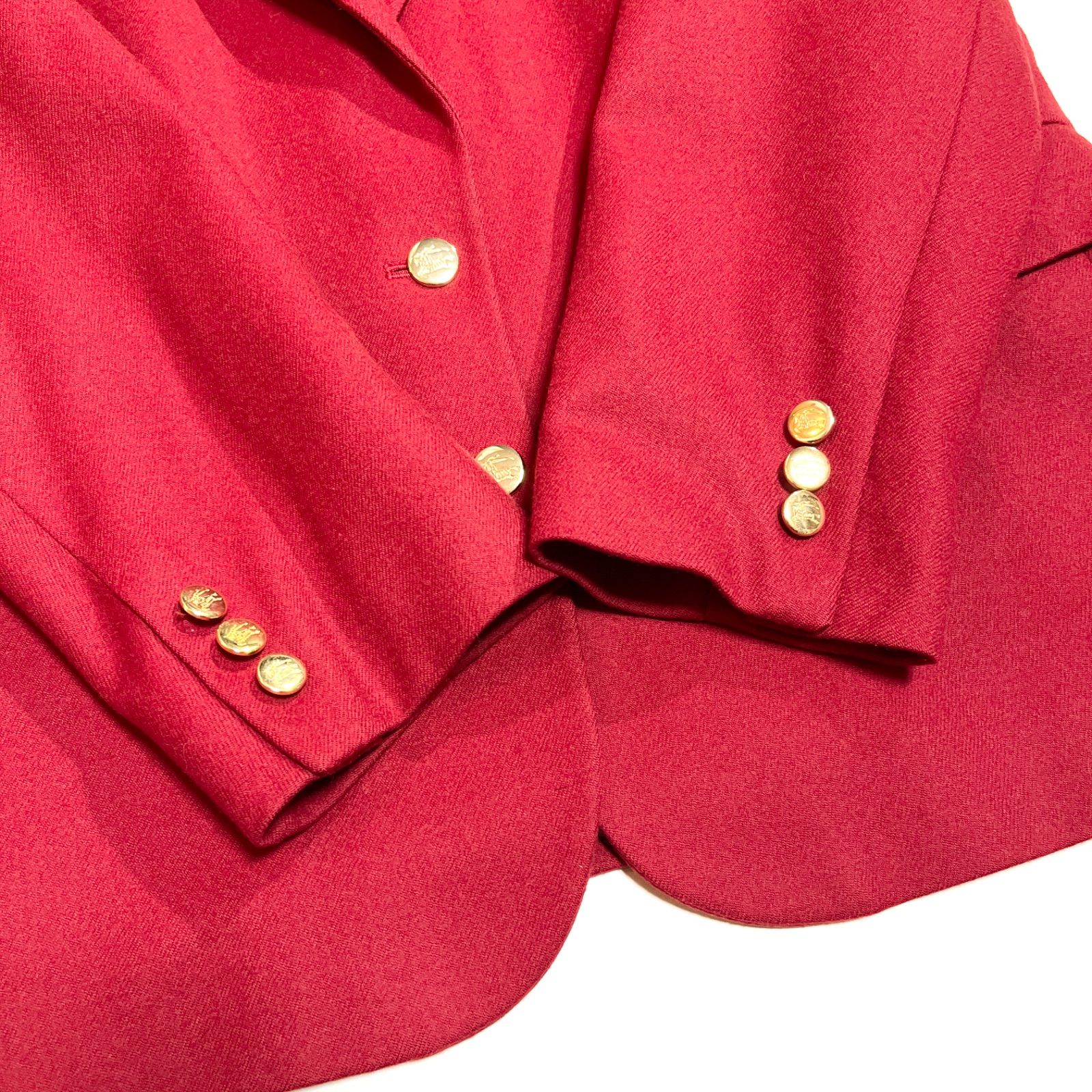 cZ34 難あり BURBERRY'S 赤 ウールジャケット 90s 金ボタン 長袖 刺繍