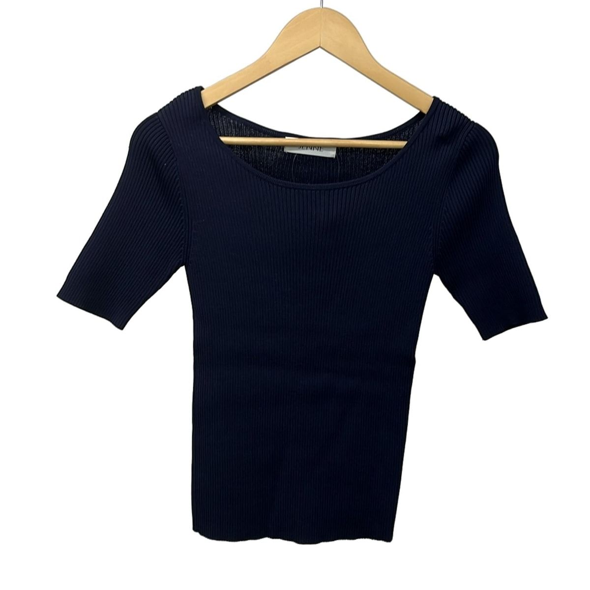 JENNE ジェンヌ 半袖セーター サイズS レディース ネイビー クルーネック