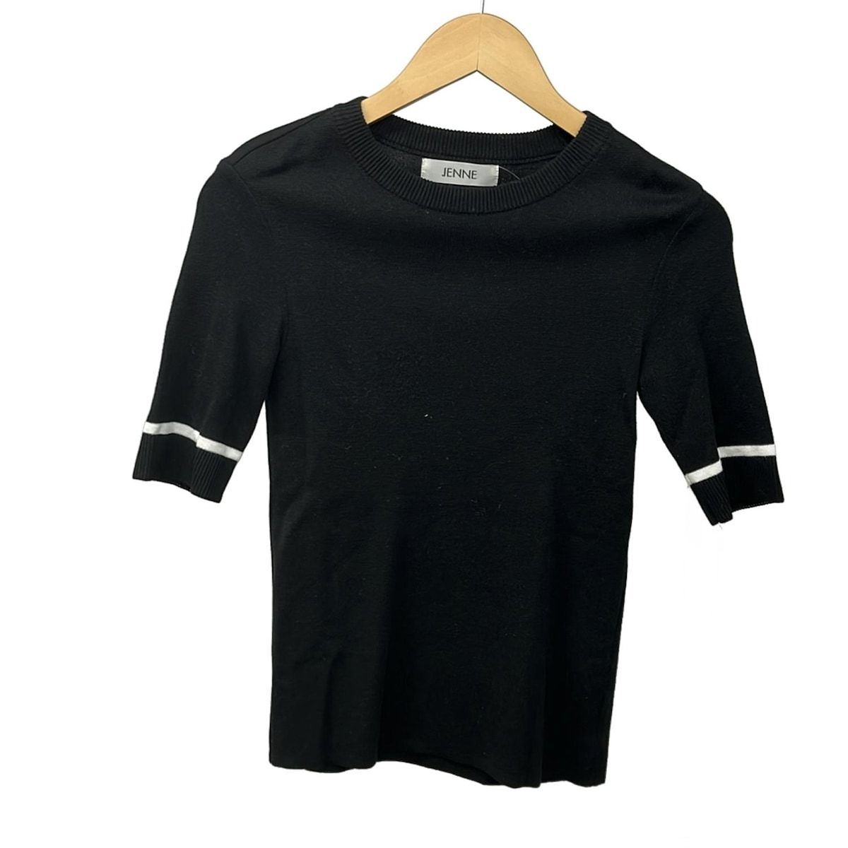JENNE ジェンヌ 半袖セーター サイズS レディース 黒 白 クルーネック