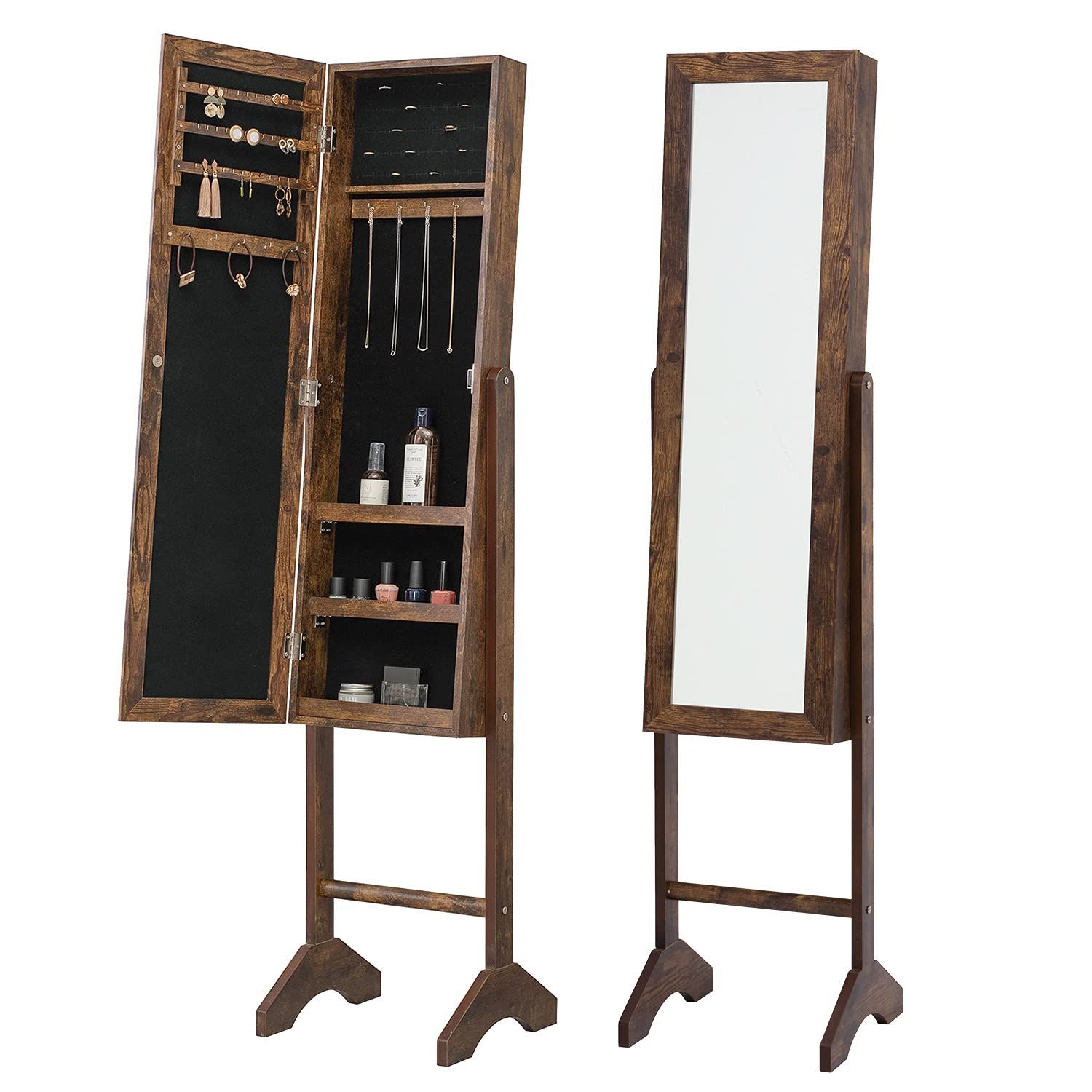 萩原 ドレッサー ミラー 姿見 収納付き 隙間 シンプル 木目調 収納 高さ153 cm アンティークブラウン MD 6562 BR ブラウン ブラック