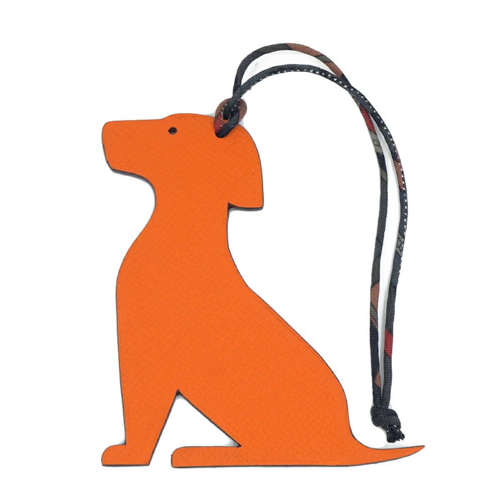 栄 エルメス プティアッシュ レザー バッグチャーム レッド オレンジ 犬 小物 アクセ その他 箱