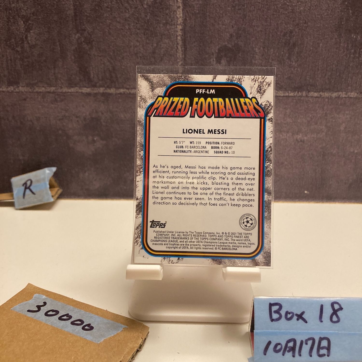 2020-21 Topps Finest UEFA Champions League Lionel Messi FC Barcelona Prized Footballers Refractor カード
