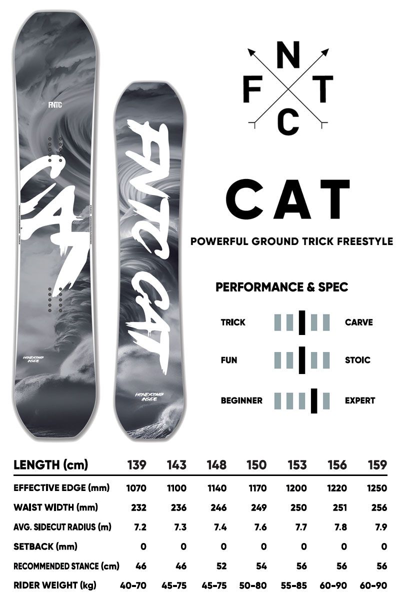 25 26 FNTC エフエヌティーシー CAT シーエーティー メンズ レディース スノーボード スノボー先生 グラトリ 板 2026