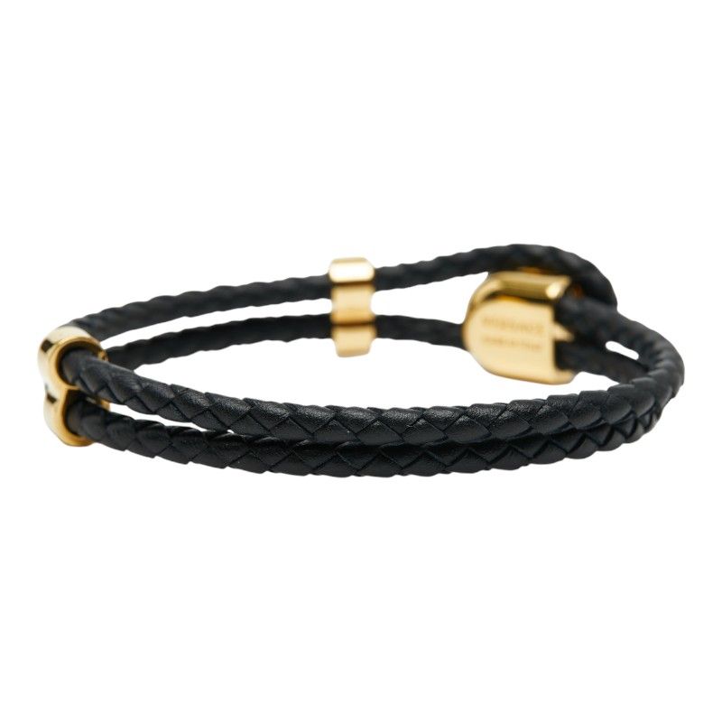 ヴェルサーチェ メデューサ ブレスレット 2連 ブラック ゴールド レザー メッキ レディース VERSACE 1-0242689