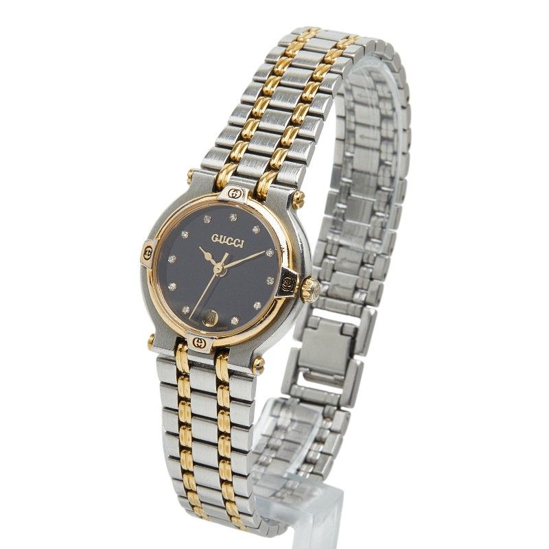 グッチ 11 Pダイヤ 9000 L シルバー ゴールド ステンレススチール メッキ レディース GUCCI 1-0243391