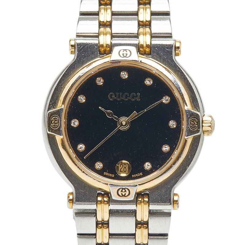 グッチ 11 Pダイヤ 9000 L シルバー ゴールド ステンレススチール メッキ レディース GUCCI 1 0243391