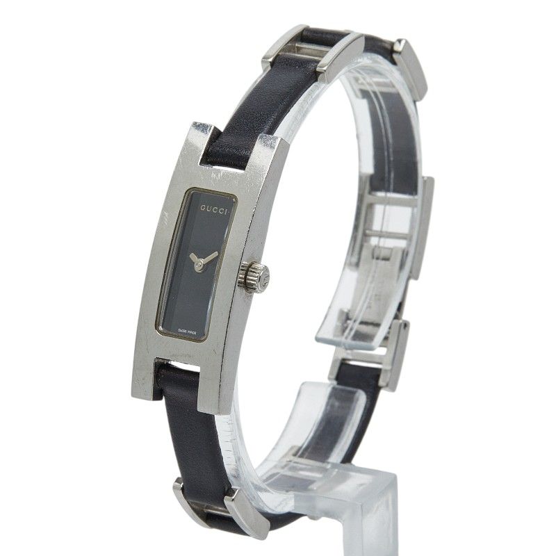 グッチ 3900 L シルバー ブラック ステンレススチール レザー レディース GUCCI 1-0244121