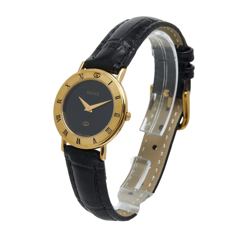 グッチ ベルト 社外品 3000 L ゴールド ブラック ステンレススチール レザー レディース GUCCI 1-0244124