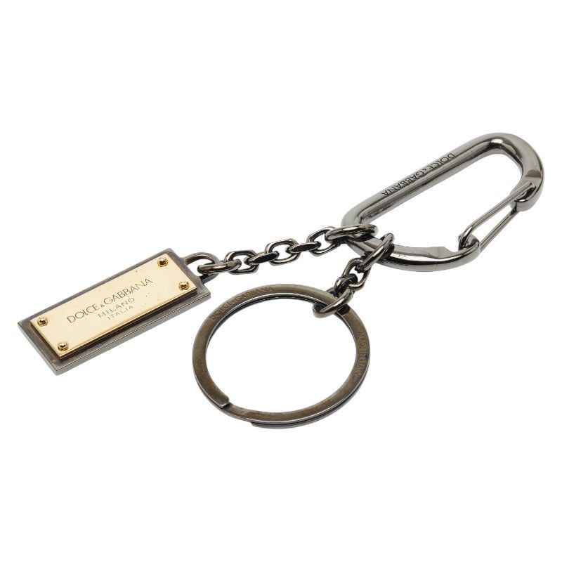 ドルチェアンドガッバーナ ロゴプレート キーホルダー バッグチャーム ブラック ゴールド メッキ メンズ DOLCE-GABBANA 1-0247774