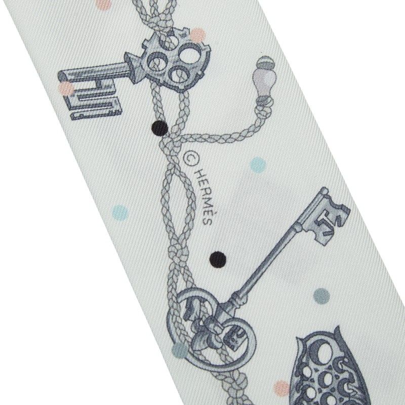 エルメス ツイリー LES CLES A POIS ホワイト マルチカラー レディース