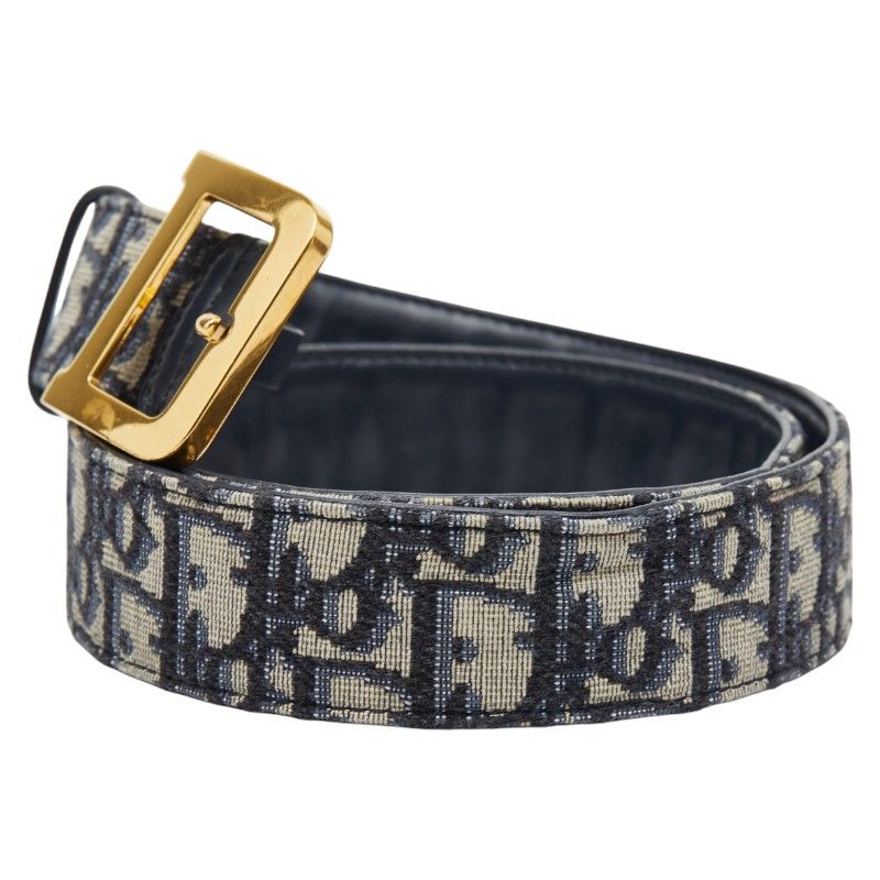 ディオール トロッター オブリーク ベルト サイズ 75 ベージュ ネイビー キャンバス レザー レディース Dior 1-0247799