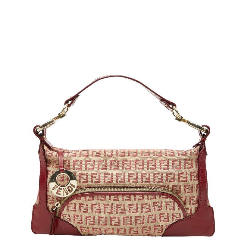 フェンディ ズッキーノ 8BR464 ベージュ レッド キャンバス レザー