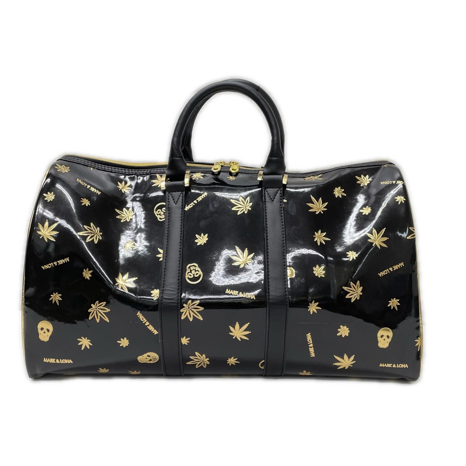 中古 マークアンドロナ MARK&LONA ボストンバッグ 黒×金×カーキ