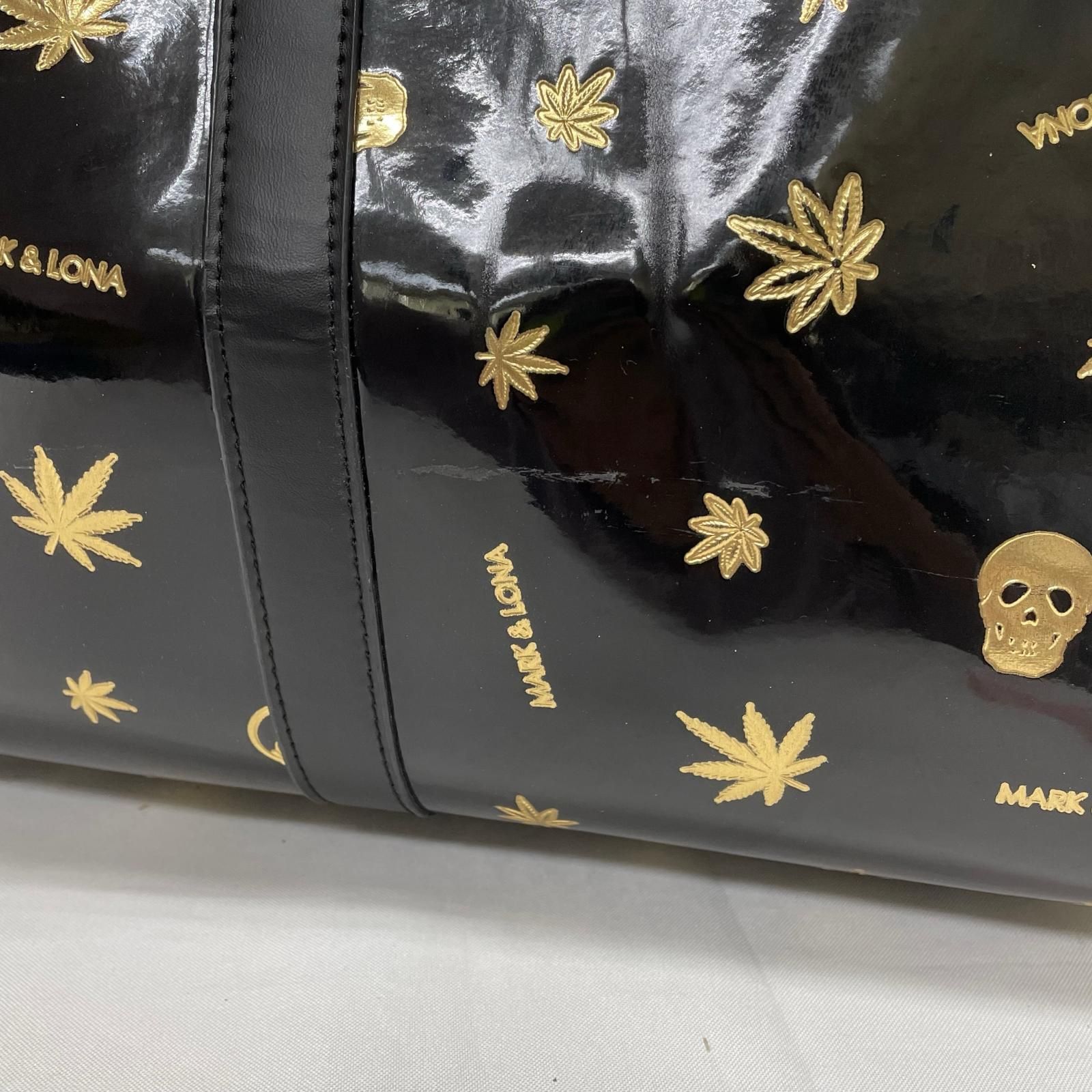 中古 マークアンドロナ MARK&LONA ボストンバッグ 黒×金×カーキ