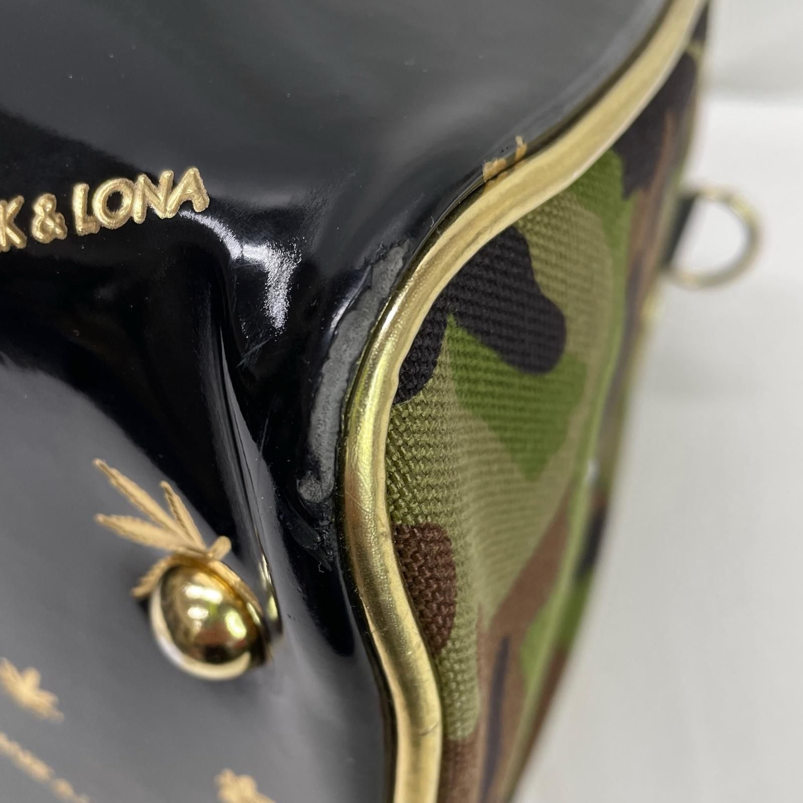 中古 マークアンドロナ MARK&LONA ボストンバッグ 黒×金×カーキ