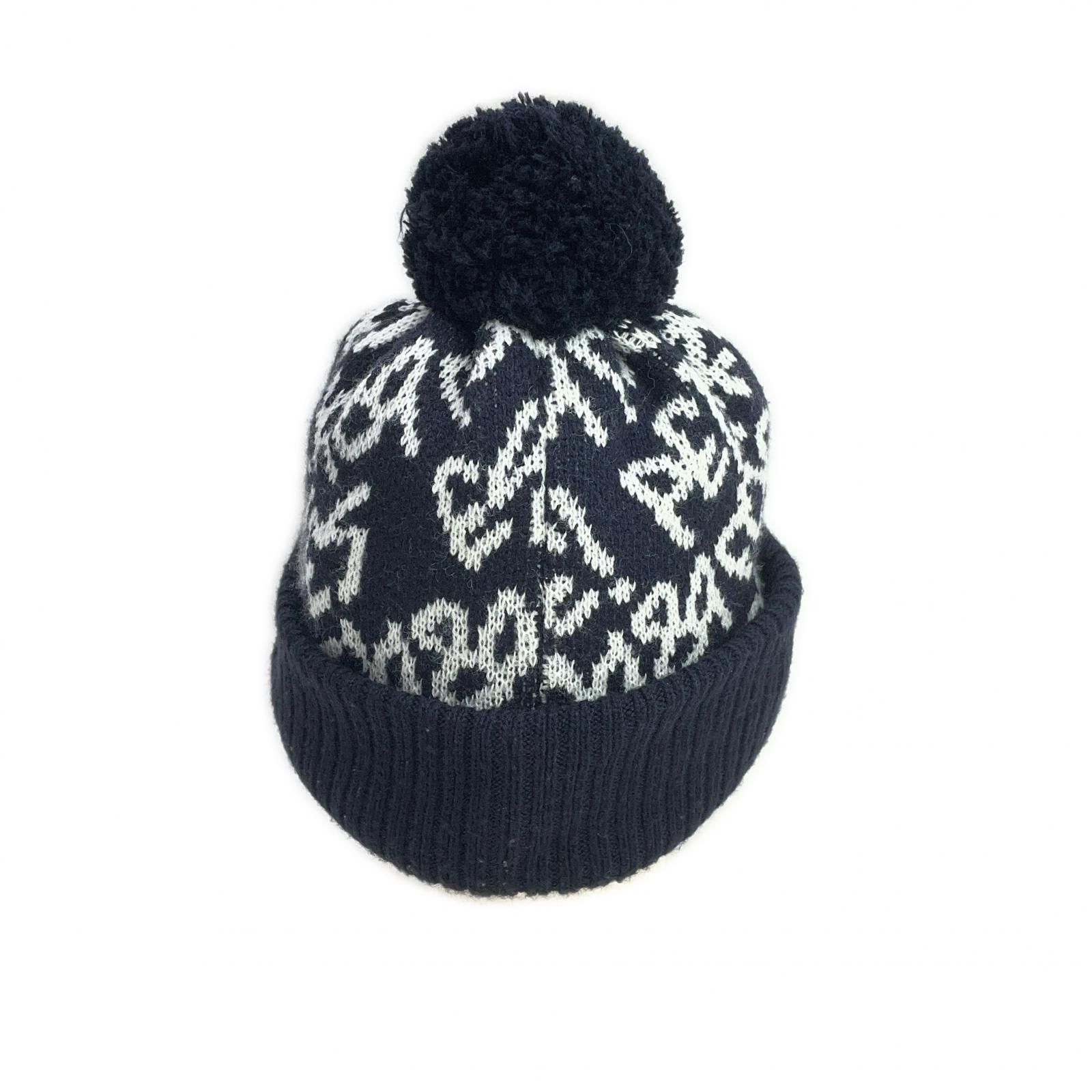 中古 パーリーゲイツ PEARLY GATES つば付ニット帽 フリー ネイビー 紺