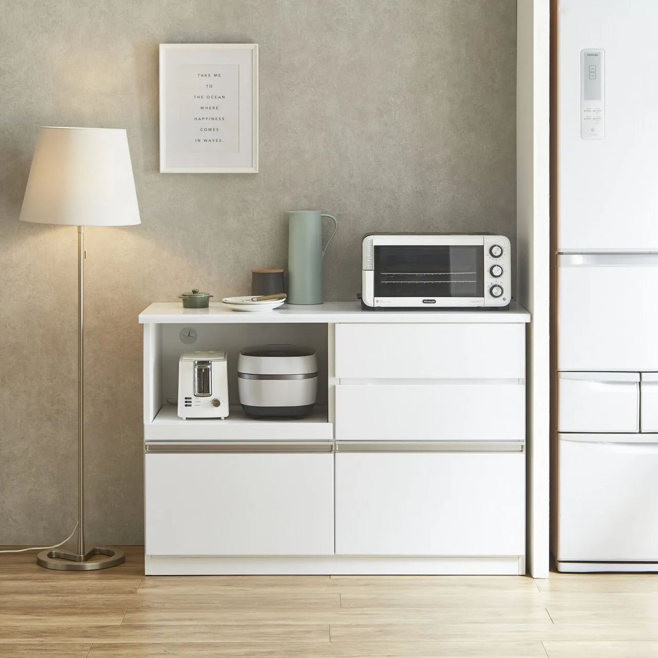 汚れにくい キッチンカウンター 幅120 cm 食器棚 キッチンボード レンジ台 レンジボード キッチン収納 キッチンラック