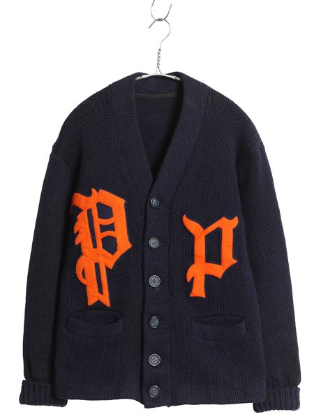 40s 50s ☆ レタード ニット カーディガン メンズ S 程/ ヴィンテージ