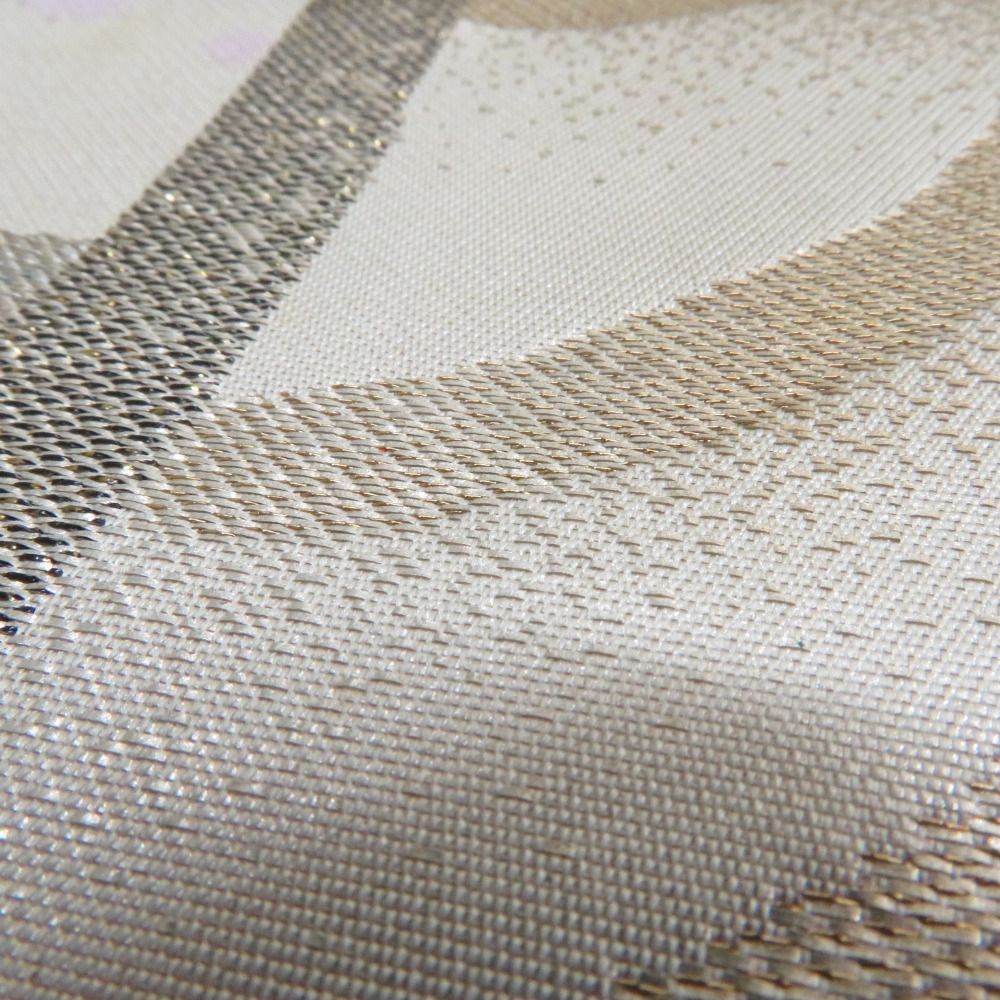 袋帯 正絹 グレーシルバー系 灰色x銀色x多色 金糸銀糸 抽象柄 六通柄