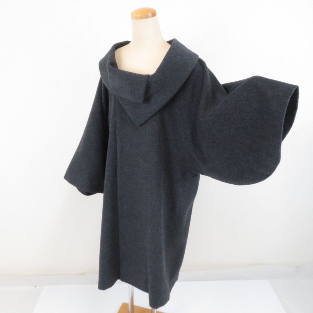 着物コート カシミア毛混 シャルム加工 グレー 和装用 ちりよけ 身丈100 cm