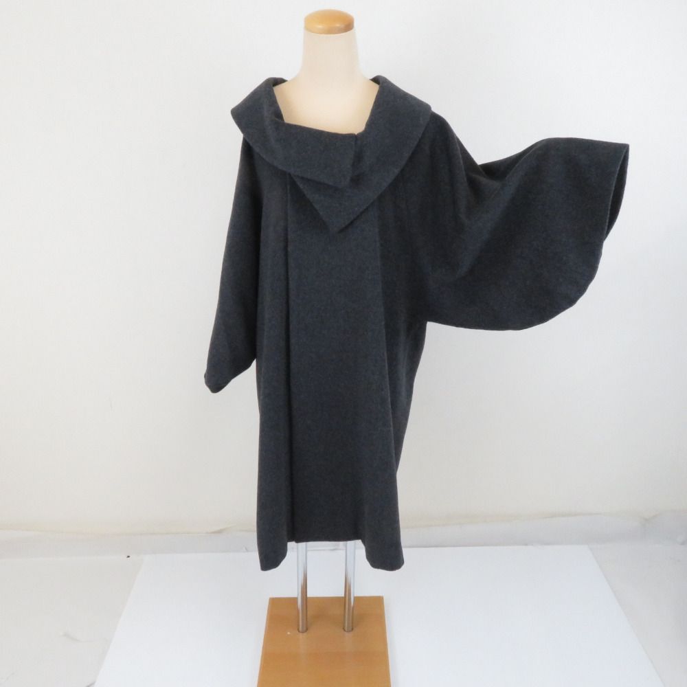 着物コート カシミア毛混 シャルム加工 グレー 和装用 ちりよけ 身丈100 cm