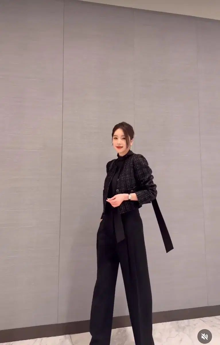 엉넬 ツイード ブラック ジャケット ブラウス ワイド パンツ セットアップ