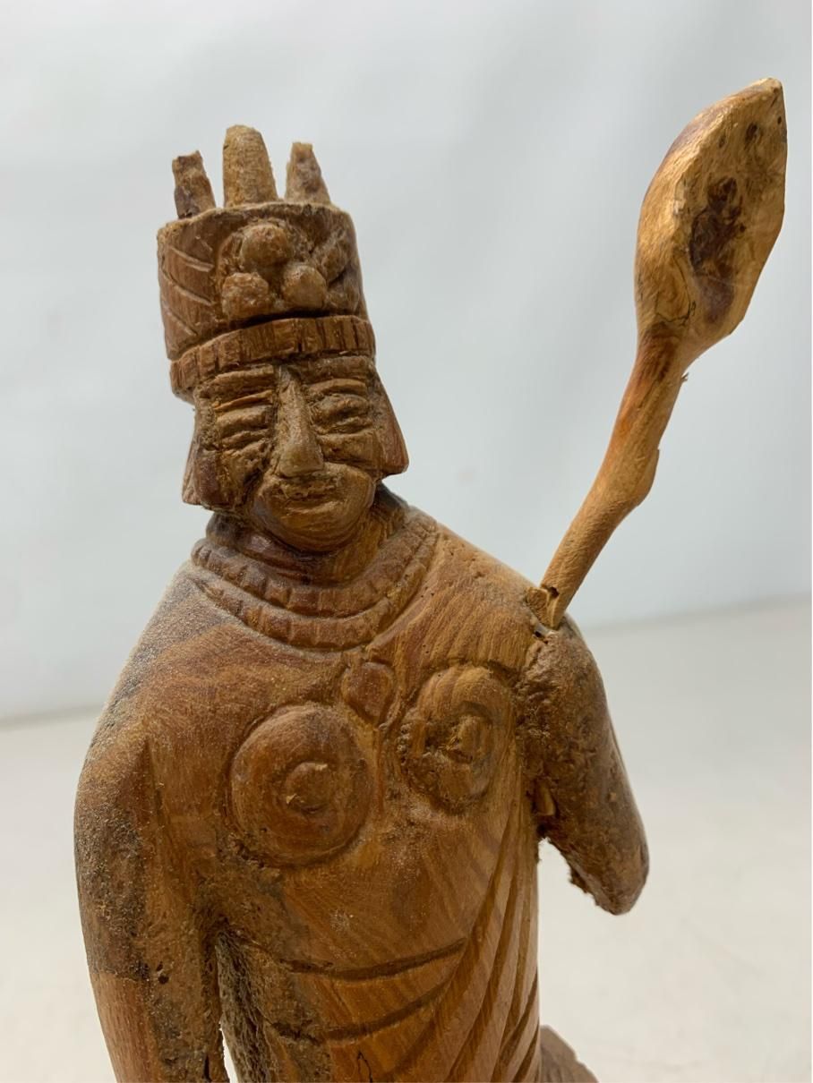 【素敵】木製彫刻 二面の顔　アンティーク古代物　高さ36cm 貴重 木彫人形 民芸品 置物 ヴィンテージ雑貨 アンティークインテリア