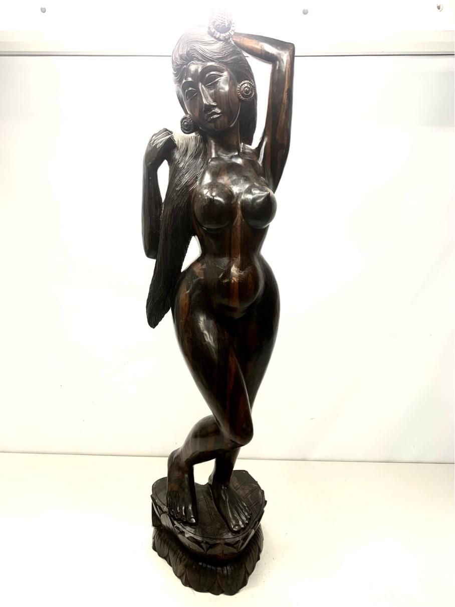 最高級】バリ島 木彫り 女性像 100cm 黒檀 エボニー 一刀彫 美人像