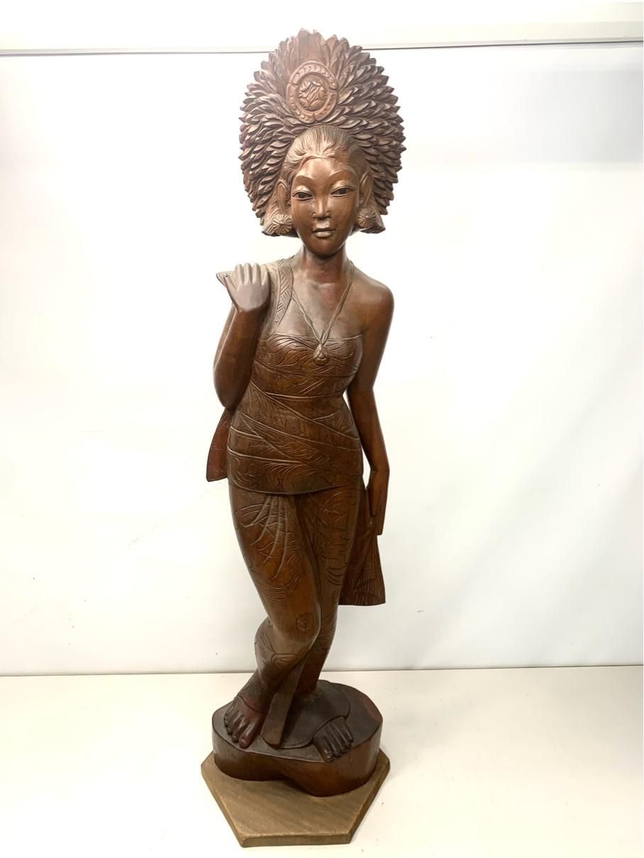 バリ島 木彫り 女神像 101cm 13kg 唐木 彫刻 オブジェ 高級インテリア