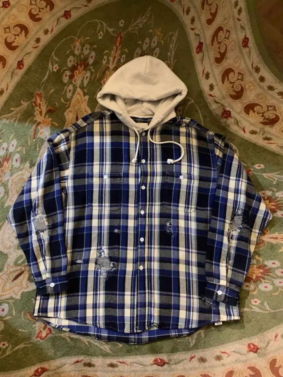 バウワウ リーペアー エア ジング フランネル フードシャツ L