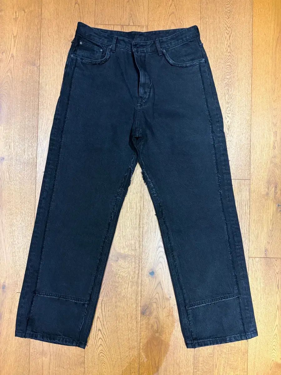 クアー カットオフ パネル デニム ブラック パンツ L