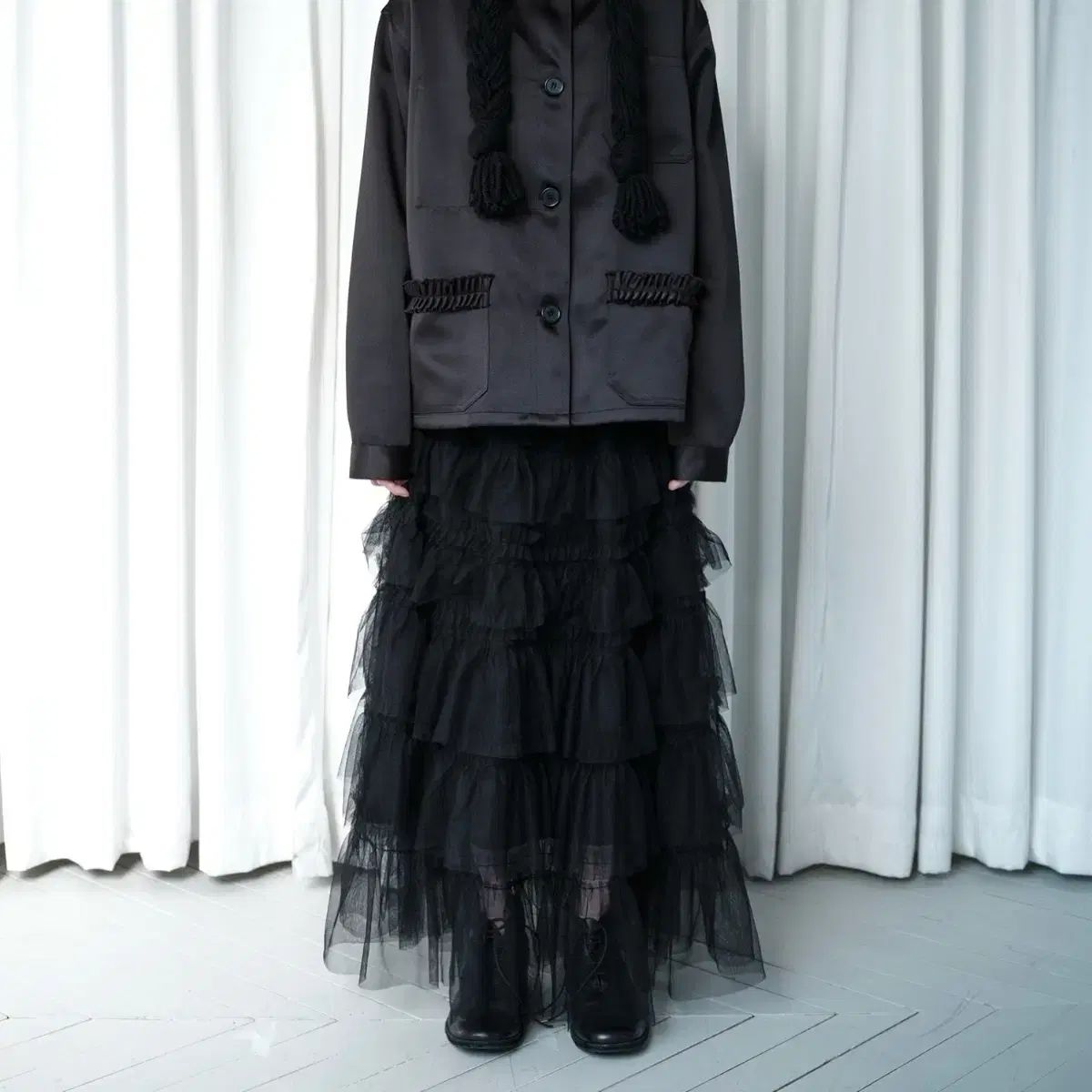 Saenginstudios チュール ティアード ロング丈スカート ブラック