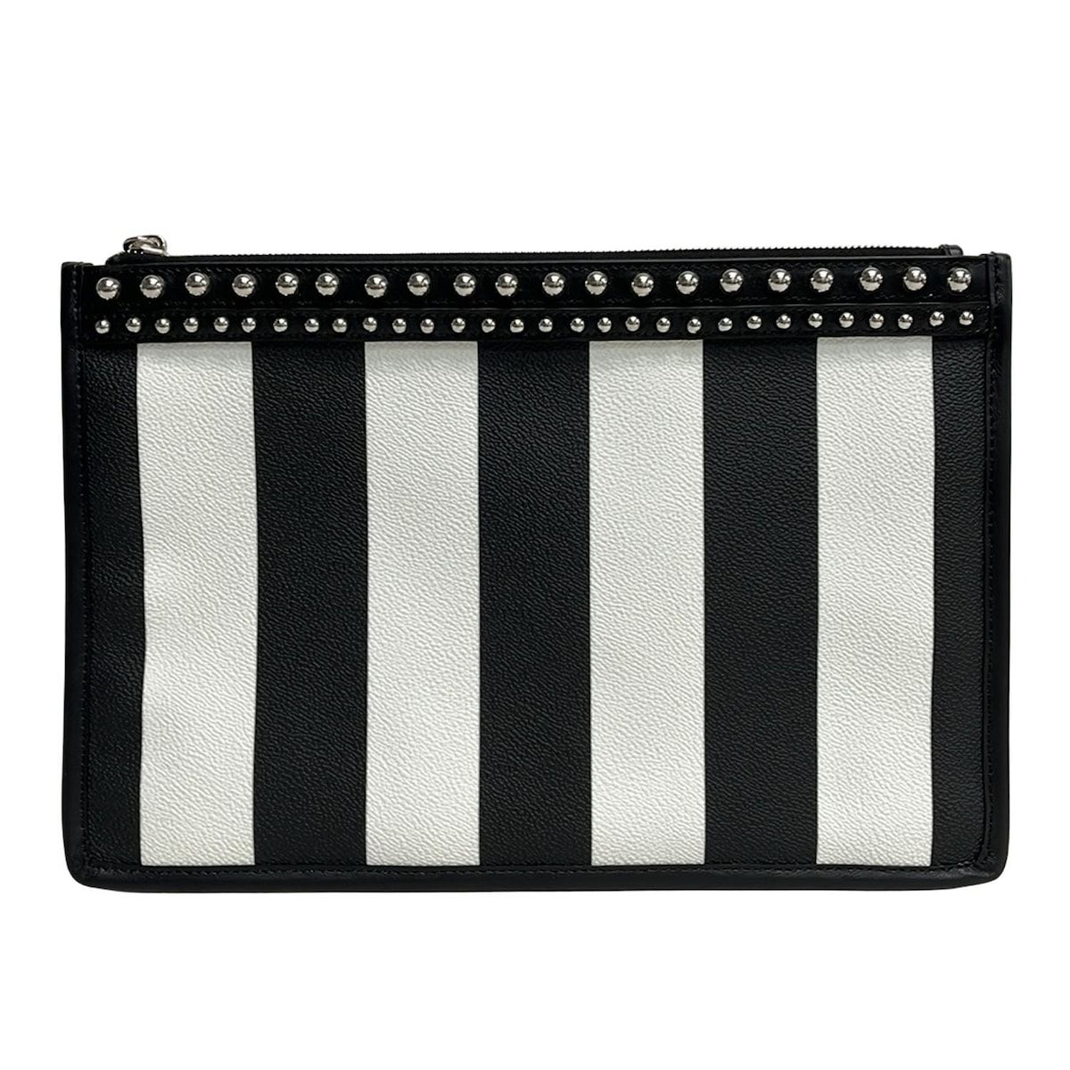 GIVENCHY ジバンシー クラッチバッグ 黒 白 ストライプ スタッズ レザー