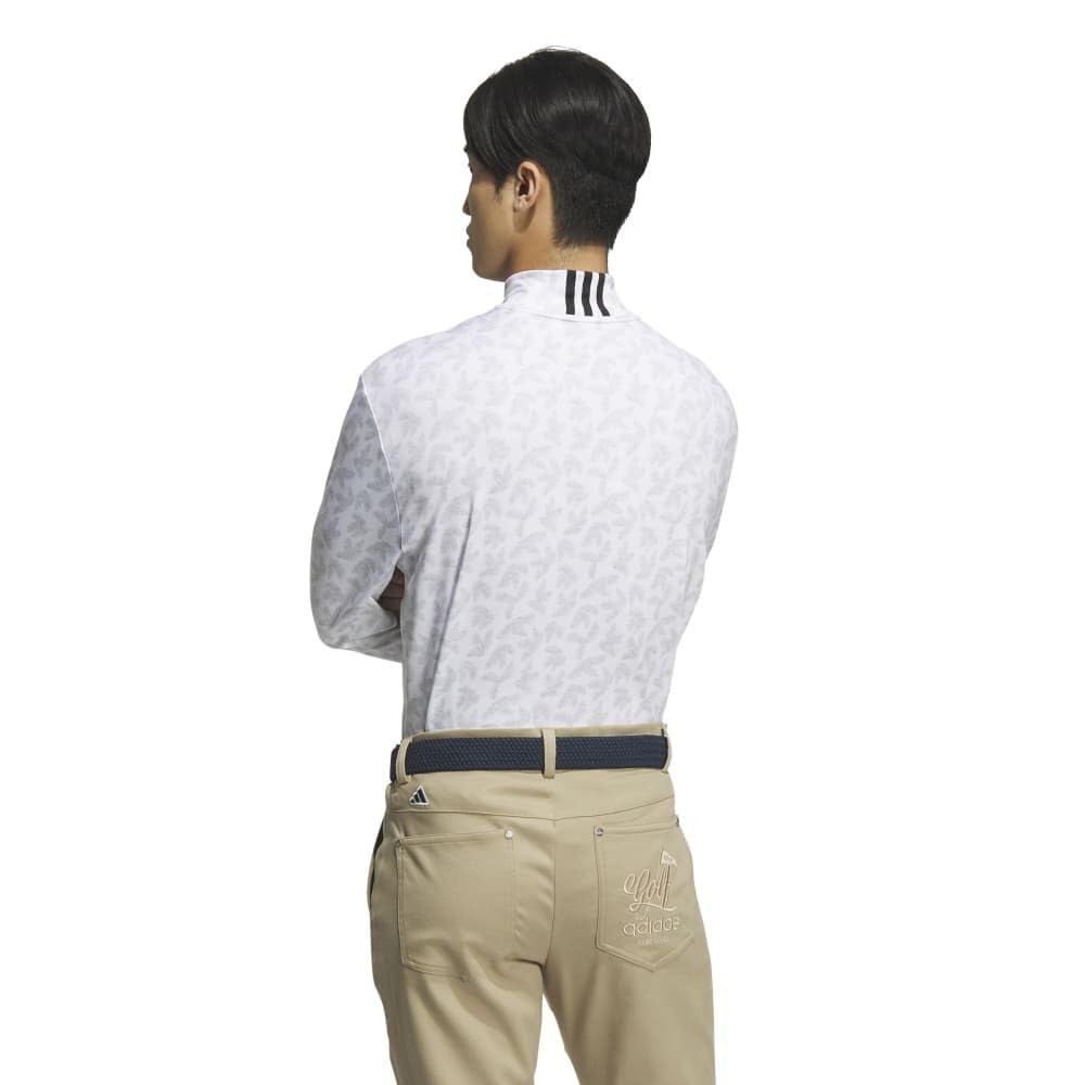 アディダスゴルフ ゴルフポロシャツ パームリーフプリント モックネック L Sストレッチシャツ メンズ ホワイト グレーツー Free Size
