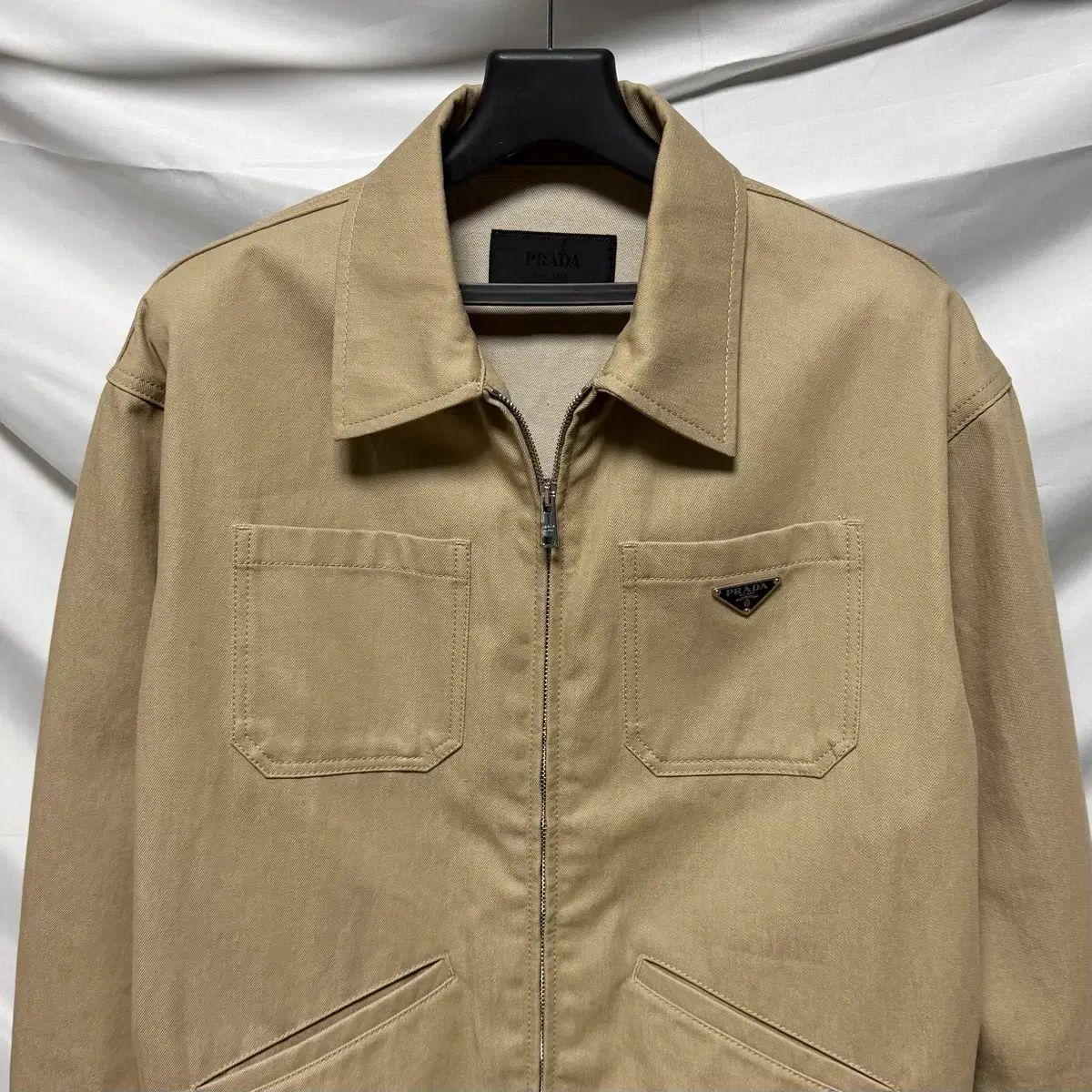 S+級/L PRADA プラダ 三角ロゴ デニム ブルゾン ベージュ ジャケット