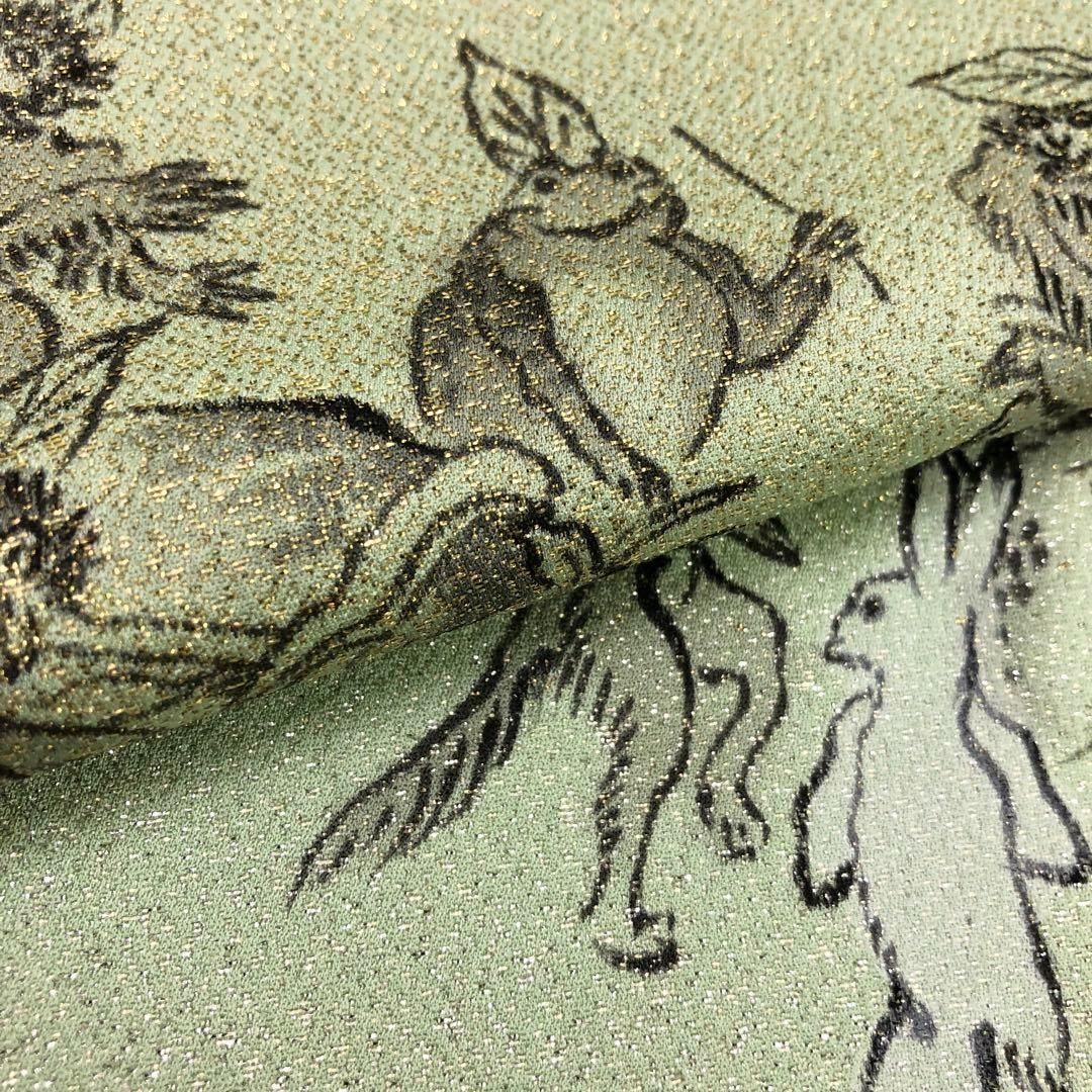 付下げ 鳥獣戯画 手描き 寿光織 薄緑色 しつけ糸 K-3566 - メルカリ 付下げ 鳥獣戯画 手描き 寿光織 薄緑色 しつけ糸 K-3566 - メルカリ