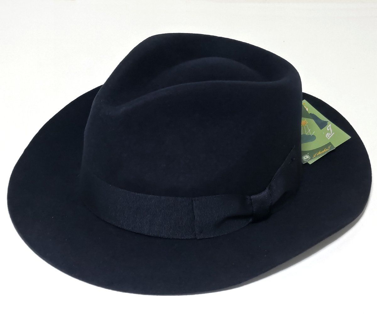 中折れハット 60 cm Lサイズ ハードフェルト ダークブルー フェドーラ 紳士ハット ワイドブリム