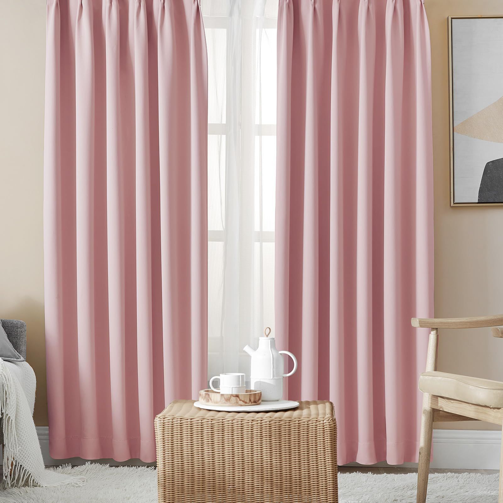 人気商品】Hansleep カーテン 1級遮光 4枚組 コーラルピンク 幅100cm丈