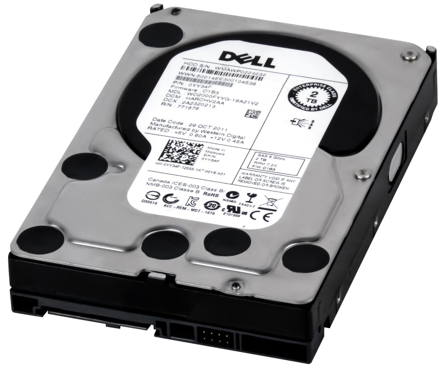 【3年保証】Dell Hard Drive 0YY34F WD2000FYYG 2TB 7.2K 32MB SAS-2 3.5 2TB Hard Drive HARD LFF 12Gbps